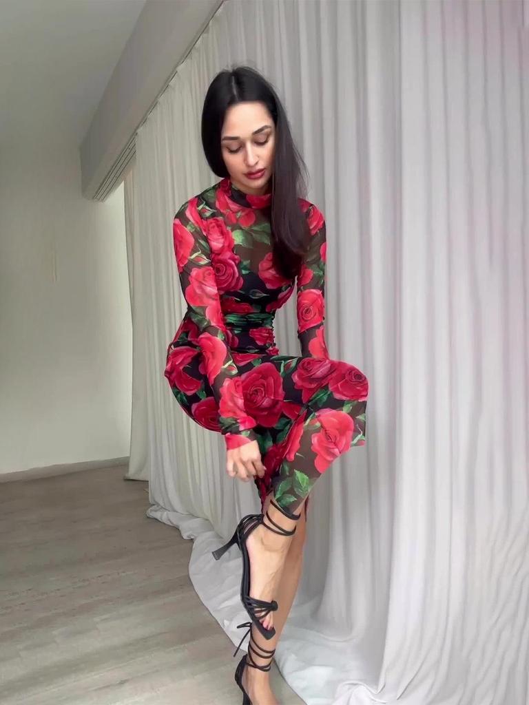 2025 Autumn European Floral Midi Dress In Picture Color