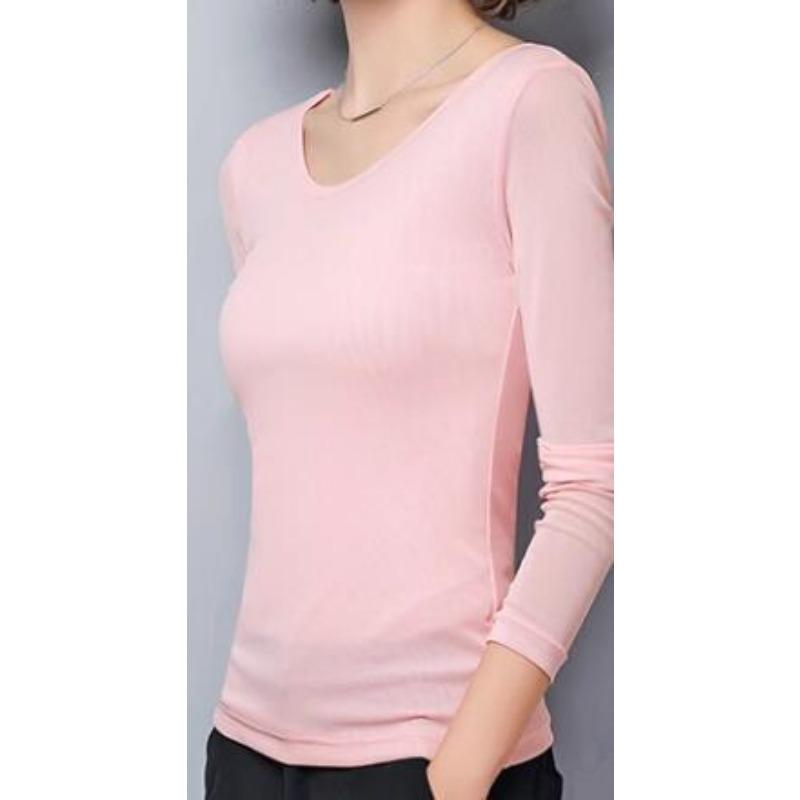 

Базовая рубашка с круглым вырезом. Осень. Новый тонкий и универсальный пуловер с сетчатым внутренним топом для женской футболки Temperament. L