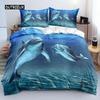 Marine Life Quilt Cover King Dimension Microfiber Blue Ocean Dolphin Turtle Design Single Size Bed Linen Package Hawaiian Vacation Style Quilt Cover