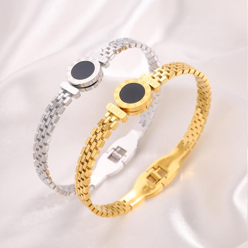 ZAKOL Stainless Steel 18k Gold Color Roman Black Shell Watch Bracelet Niche Design Zircon Gift for Women Men