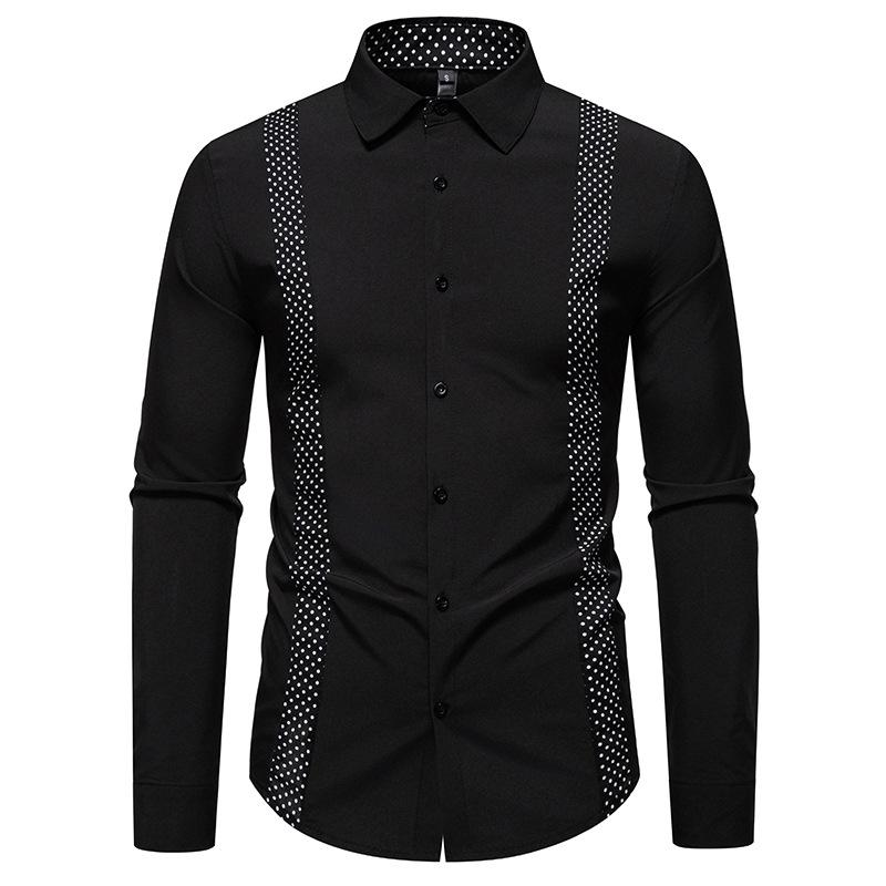 

Autumn Men S Black And White Dot Color Matching Design Long-Sleeved Shirt Men S Casual Loose Shirt 2XL чорний