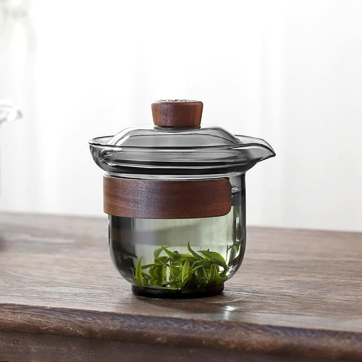 

210ml High Boron Silicon Glass Gaiwan Tea Cup Cover Wooden Heat Insulation Chinese Tea Bowl Tureen Taste Tea Teaware 210ml чёрный