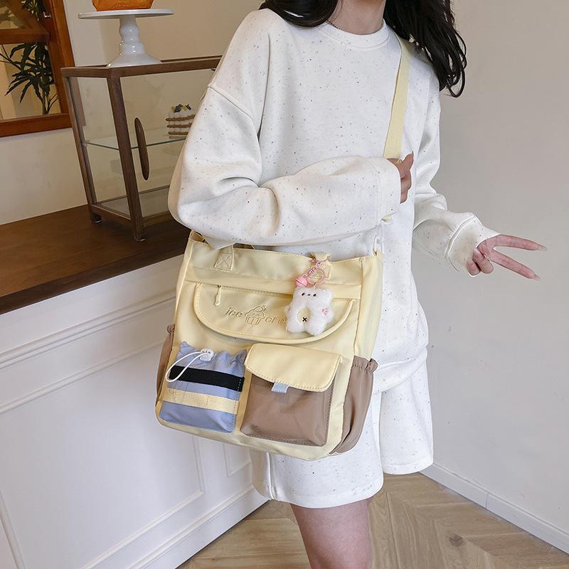 Large Capacity Shoulder Bag Female Japanese Cute Girl Contrasting Color Messenger Bag Student Tutoring Class Bag Commuter Tote Bag
