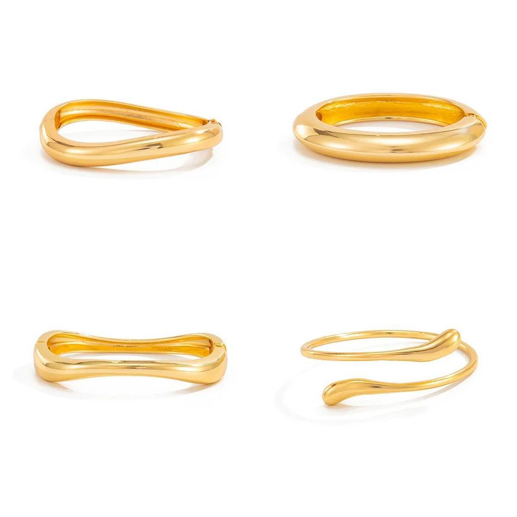 Ingemark Creative Glossy Irregular Water Drop Open Bangles for Women Men Punk Stackable Spring Arm Bracelets Couple Jewelry Gift