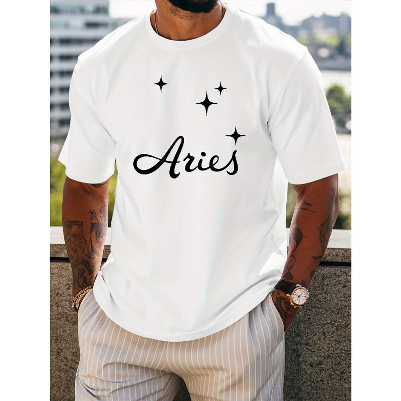 European Size Aries Men's Summer Short-sleeved T-shirts, Fashionable and Trendy Printed Men's Bottoming Shirts, Spring and Summer Round Neck Tops