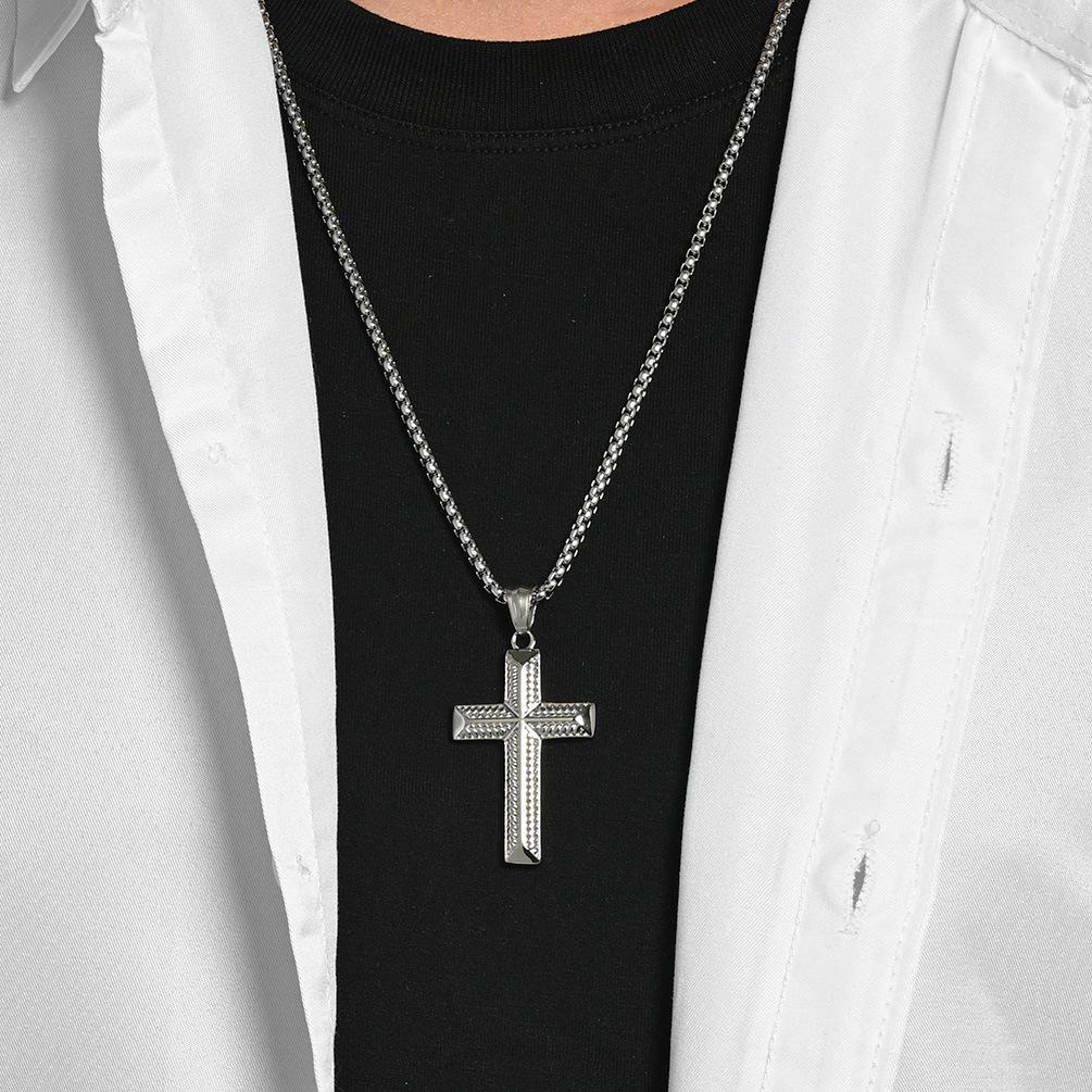 Ins Europäischer und Amerikanischer Trend Titanstahl Gewindekreuz Halskette Herren Nischen Persönlichkeit Hip-Hop Anhänger Nicht verblassender Schmuck