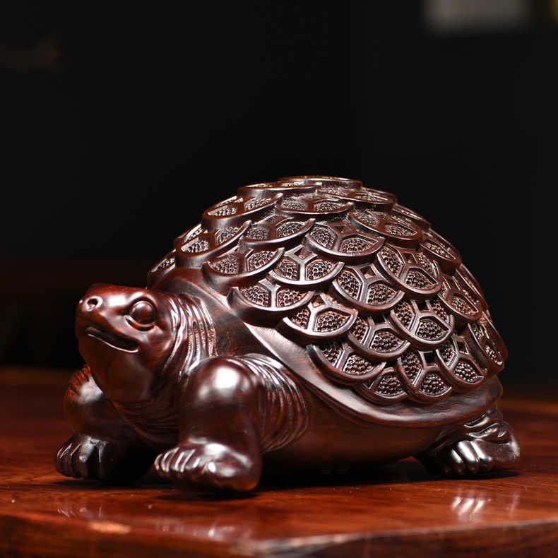 Ebony Turtle Wood Carving: Solid Wood Ornament for Home, Office, or Desktop Decoration