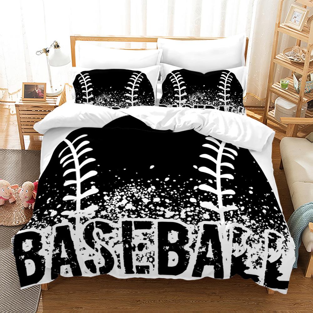 Baseball Bedding Set Black White Style Cozy Breathable Duvet Cover Set Queen Twin Double Single Size for Boys Bedroom Decoration