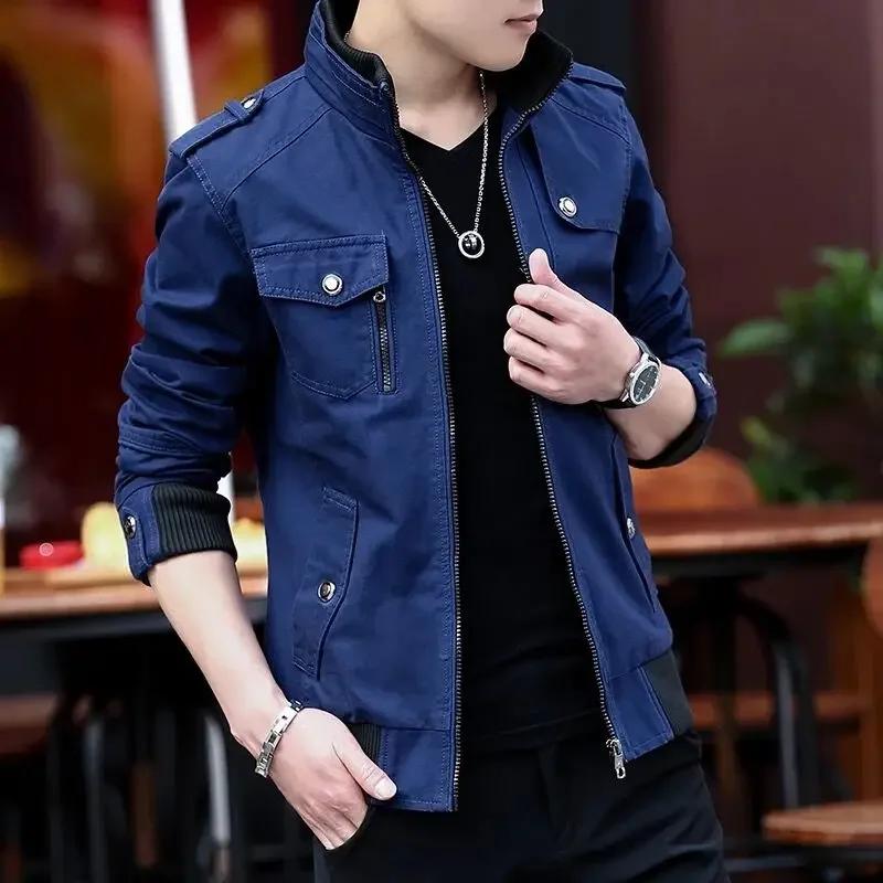 Mens Cargo Jackets Fashion Bomber Jacket Mens Wear Simple British Style Warm Windproof Jacket and Coat Baseball Jacket Male