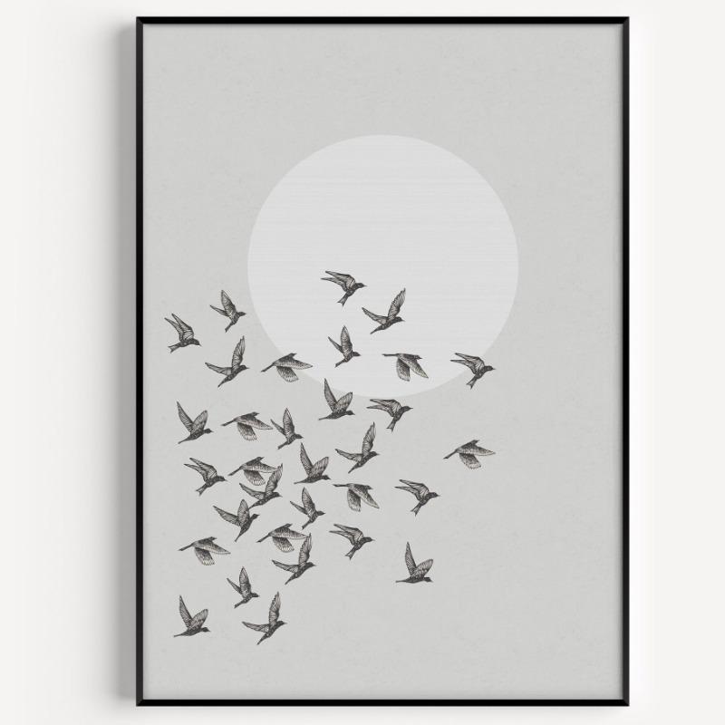 

Vintage Minimalist Scandinavian Animal Wall Art Poster and Print Bird in Sky Canvas Painting Living Room Home Decor 21cm×30cm NoFrame
