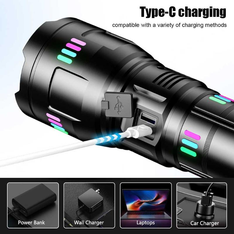 30W High Power Strong Light Flashlight Charging Long Range Flashlight New Telescopic Variable Focus High Luminous Aluminum Alloy Flashlight