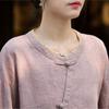 Johnature Women Vintage Shirts Stand Long Sleeve Button Solid Color Blouses Autumn Loose Female Shirts Top