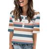 Shirts For Women Trendy Round Neck Button T Shirts Printed  Blouse Half Sleeve Tops For Women