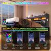 Upholstered Single Bed 90*200, Storage Headboard with USB, Type-C Port, 360 LED Around Head and Foot, Hydraulic Storage, Gray Linen (without Mattress)