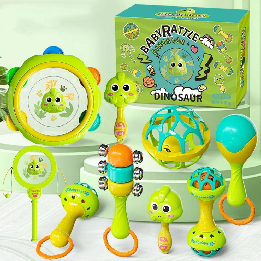 8/9pcs Colorful Cartoon Shape Sensory Toy Plastic Handbell Wave Drum Baby Rattle Toy  Newborn
