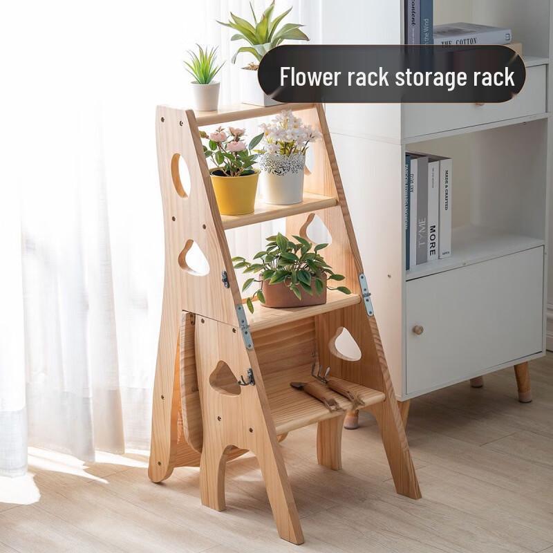 ZISIZ Multi-functional 4-Step Solid Wood Folding Ladder Chair
