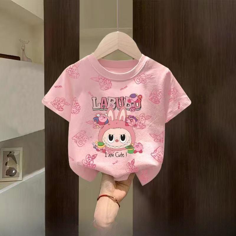 

Детская футболка с коротким рукавом с рисунком, Летний повседневный топ для девочек из чистого хлопка с круглым вырезом 110
