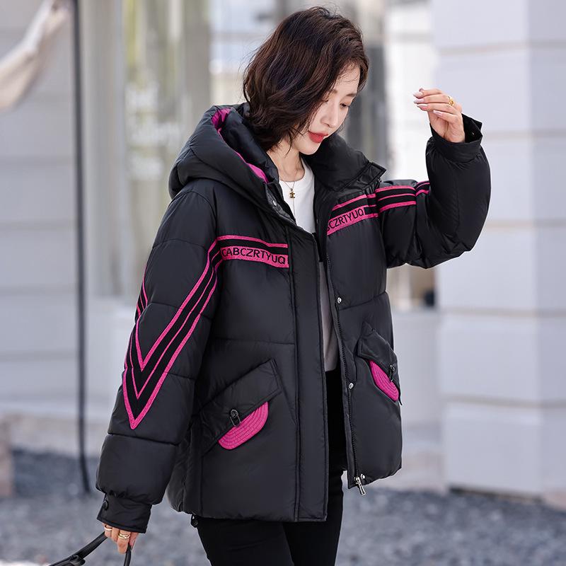 2025 Winter Fashionable Korean Hooded Cotton Jacket with Ribbon Patchwork