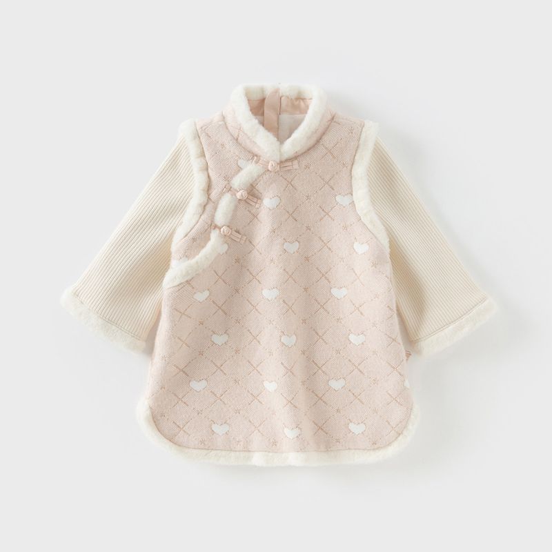 David Bella Girls  Velvet Dress New Style Kidsren s Chinese Style New Year Dress Baby Cheongsam Dress Winter Clothing Kidsren s Clothing Pink [Ready Stock] 110