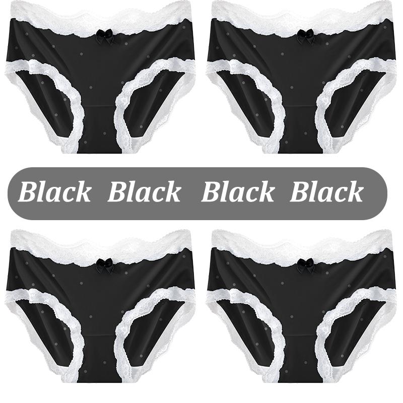 4PCS Lace Pattern Underwears Bowknot Polka Dot Underpants Sexy Cute Style Panties Transparent Briefs M-XL Seamless Panty
