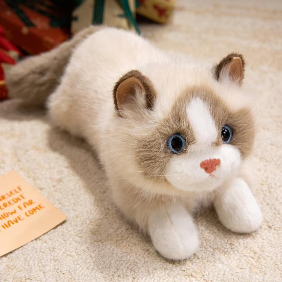 Brinquedo de Pelúcia Gato Siamês Realista com Som Animal de Pelúcia Macio Gatinho Companheiro Realista para Abraçar Presente de Aniversário para Crianças Amantes de Gatos