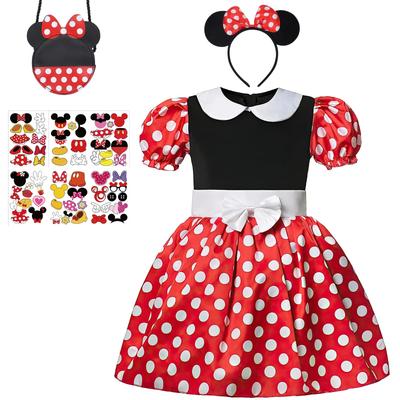 Mprocen Disney Minnie Mouse Costume, Mickey Mouse Costume for Kids, Perfect for Halloween and Christmas. Cute Polka Dot Skirt. Includes Dress, Bag,