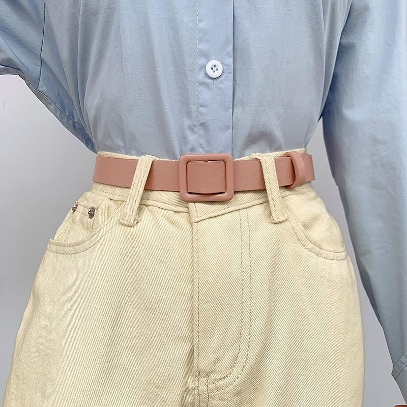 Fashionable Pink Square Belt For Girls Smooth Buckle Design Perfect For Everyday Outfits Chic
