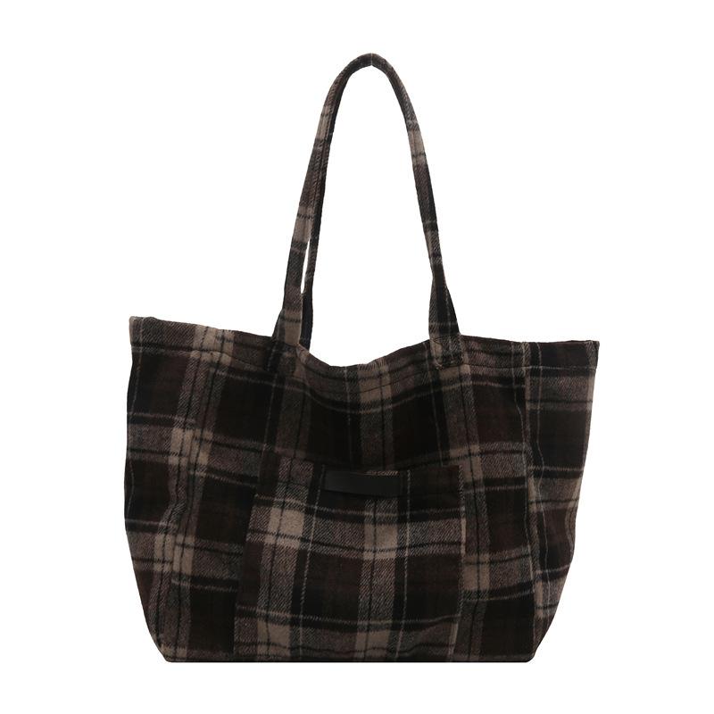 Contrasting color plaid large-capacity tote bag women's Korean version retro casual shoulder bag 2025 early spring niche trendy women's bag