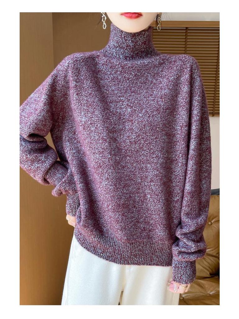 Elegant Retro Floral High-Neck Wool Sweater: Versatile Women's Autumn/Winter Knitwear