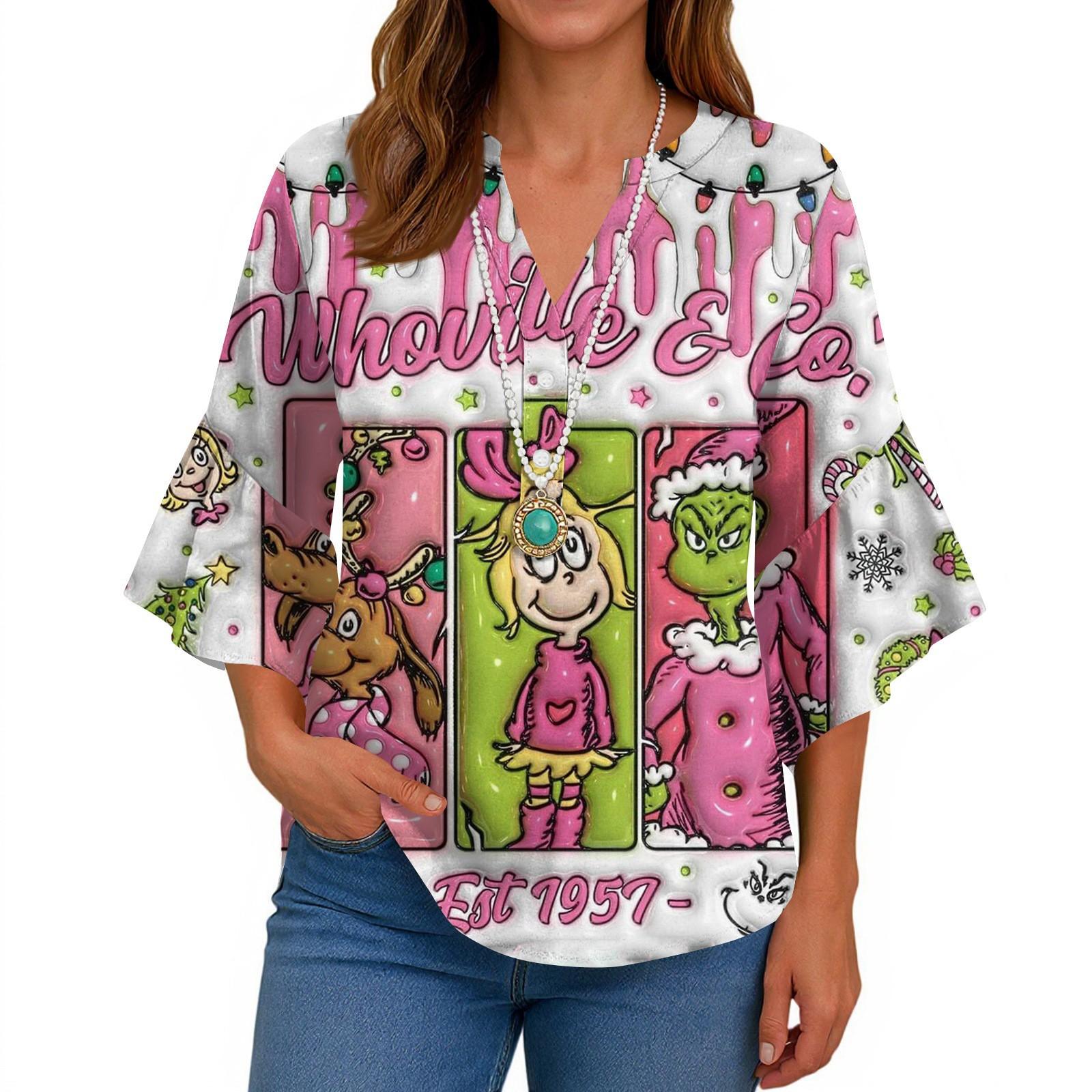 

Рубашки с рукавами 3/4 для женщин, симпатичные футболки с графическим принтом, блузки, повседневные, больших размеров, базовые топы с оборками на рукавах, пуловеры S