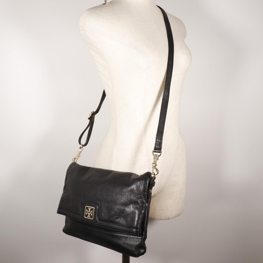 Tory Burch logo Shoulder Bag 2-way clutch black Calfskin Women Used