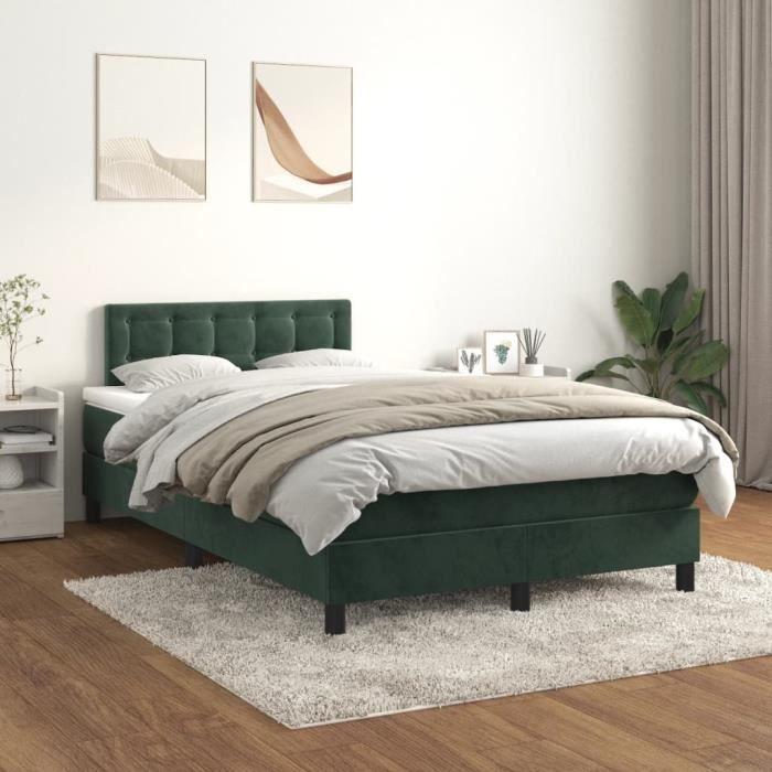 3141536 vidaXL Lit à sommier tapissier et matelas Vert foncé 120x200cm Velours