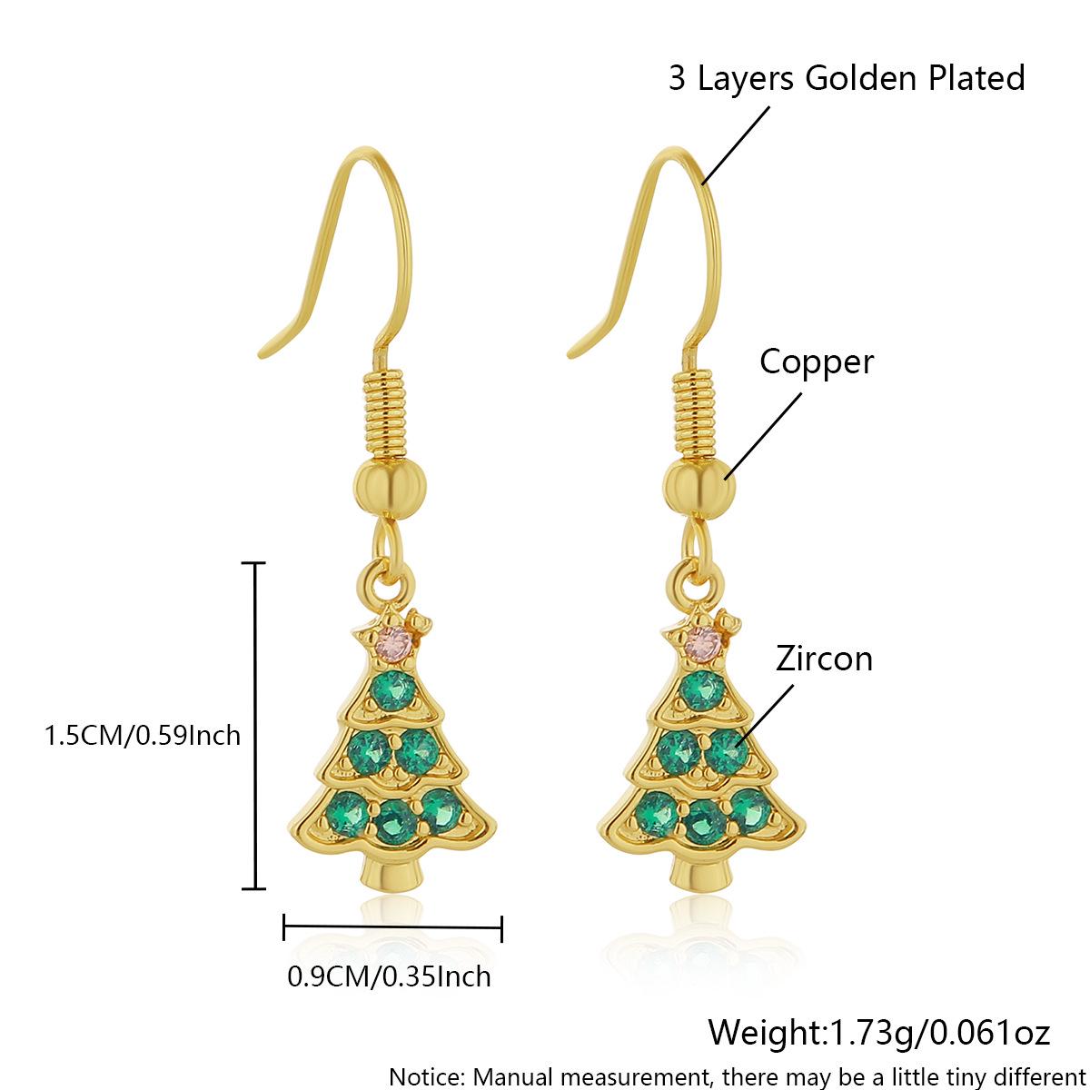 European & American Christmas Earrings: Fashionable Copper Studs with Colorful Zircon - Christmas Tree, Hat, Scepter, Candy Designs.