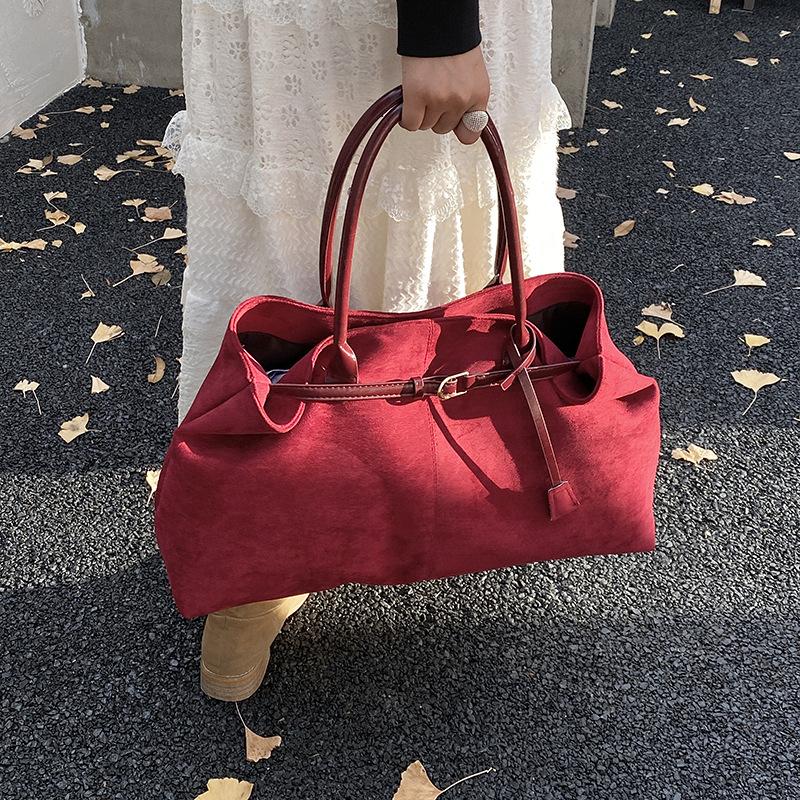 Suede Bag Women's Large Capacity 2025 New Autumn and Winter Versatile Retro Shoulder Underarm Bag Pleated Tote Bag