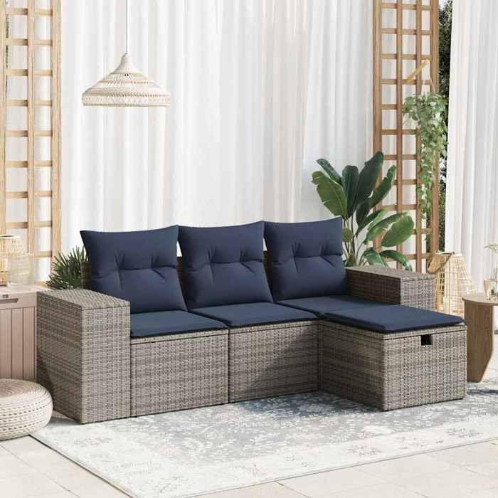 VidaXL Salon de jardin 4 pcs avec coussins gris résine tressée 3325657