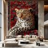 Luxury Leopard On Persian Rug Tapestry, Majestic Big Cat On Vintage Carpet Wall Hanging, Boho Room Decor Suitable Offices Bars