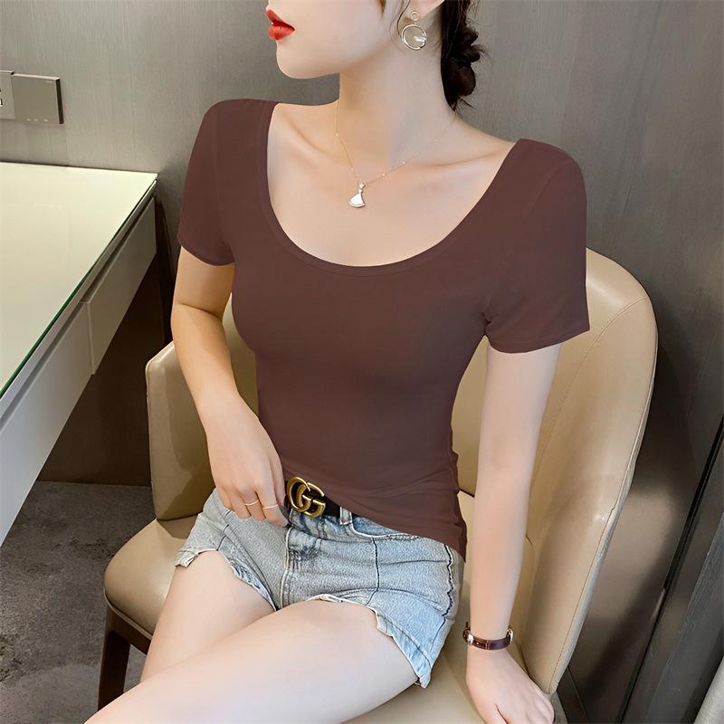 Women's Summer Modal Slim Fit Plus Size Black Short Sleeve T-Shirt