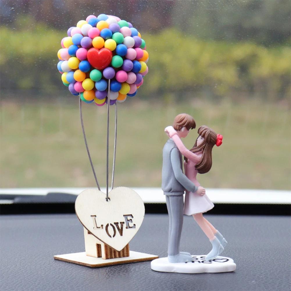 2Pcs Car Dashboard Doll Creative Couple Crystal Balloon House Ornament Decoration Auto Interior Accessories for Gift Girl Women
