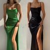 Abito Maxi Bodycon da Donna in Raso con Scollo a Drappeggio Spalline Sottili Schiena Scoperta Spacco Alto Sexy da Sera Cocktail Ospite Matrimonio Formale