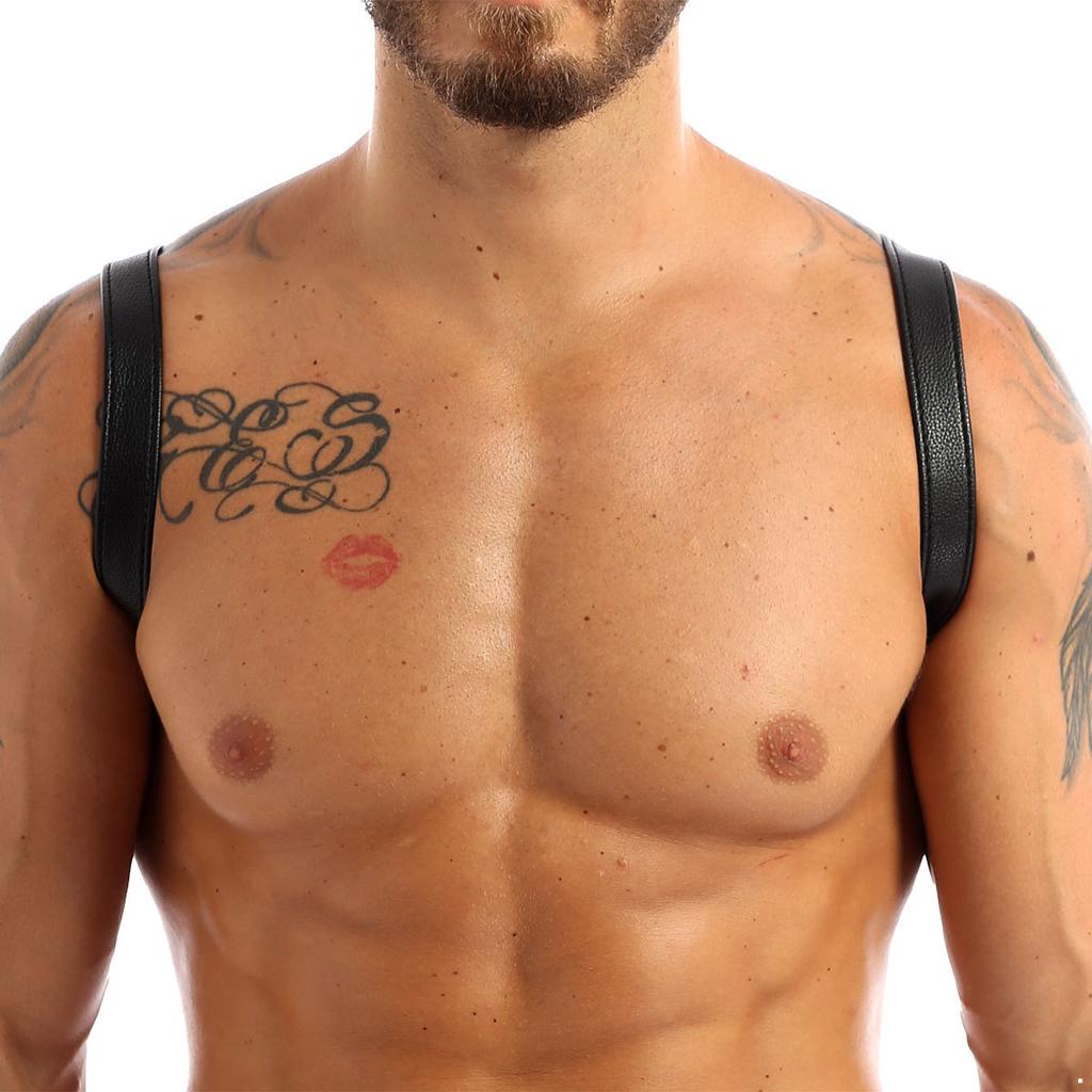 Men Lingerie Faux Leather Adjustable Body Chest Harness Bondage Costume with Press Buttons