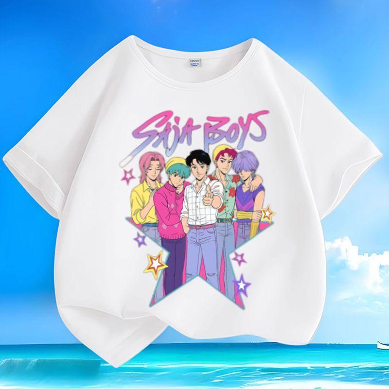

Boys and Girls Demon-hunting Girl Group SAJABOYS Boys Group Shirt, Summer Children s Casual Short-sleeved Pure Cotton T-shirt 100