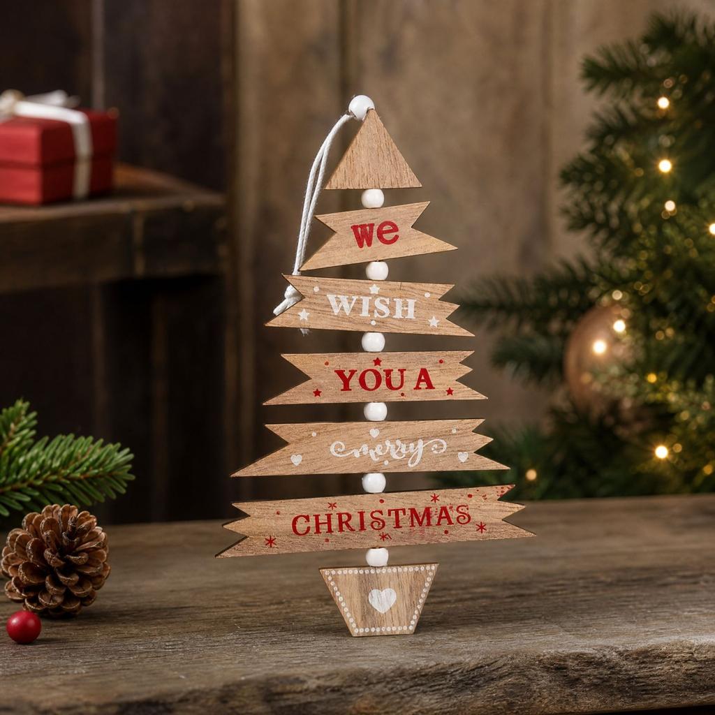 Wooden Wind Christmas Tree Ornament, Door Wall Hanging Decoration for Holiday Home Decor