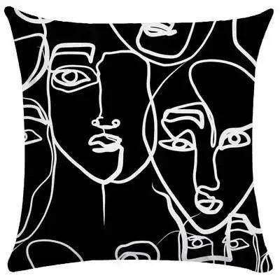Blue White Minimalist Abstract Line Art Face Cushion Cover Throw Pillowcase Modern Home Decor For Sofa Couch Peach Skin 40X40
