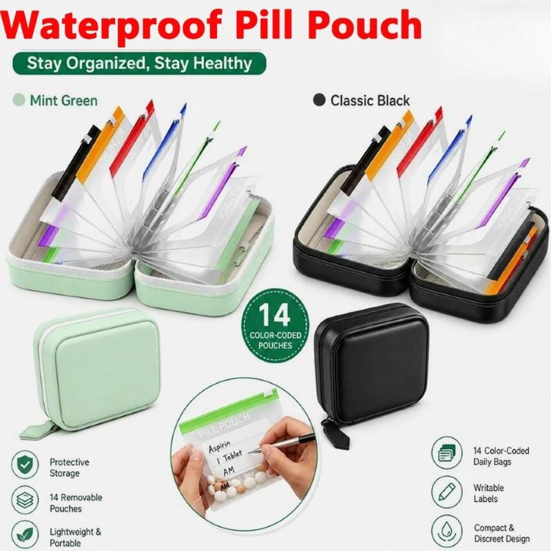 1 Set Writable Labels A8 Waterproof Pill Pouch Kit With 7/14 Color-Coded Pouches For Daily Medication Vitamins & Supplements