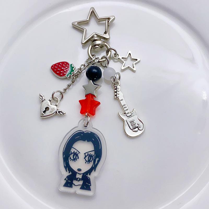 Y2K Nana Hachi Nøkkelringer Tegneserie Jordbær Bass Perlebesatt Nøkkelring Jentete Nøkkelring Veskeanheng Kamera Charms Jentegaver