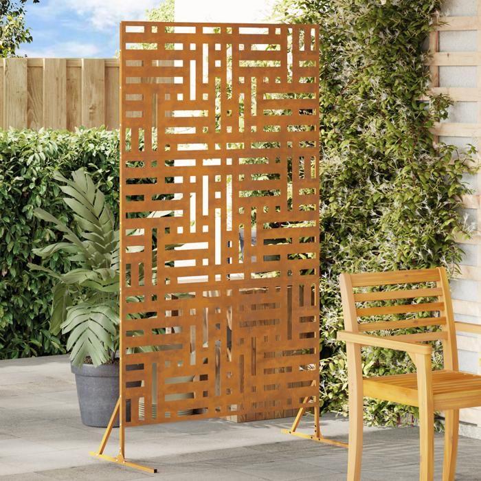 VidaXL 180 Cm Corten Steel Screen | Opaque Geometric Design, Modern Style for Outdoor, Resistant Barrier 868555