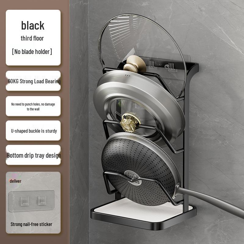 Wall-Mounted Multi-Functional Storage Rack: Cutting Board, Lid, Knife, Spoon, Chopstick Holder - No-Drill Installation.