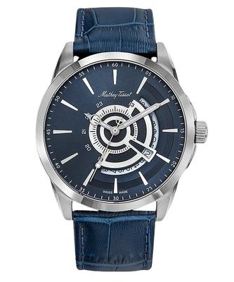 Mondo Herren-Quarzuhr mit Lederarmband und blauem Zifferblatt H711ABU