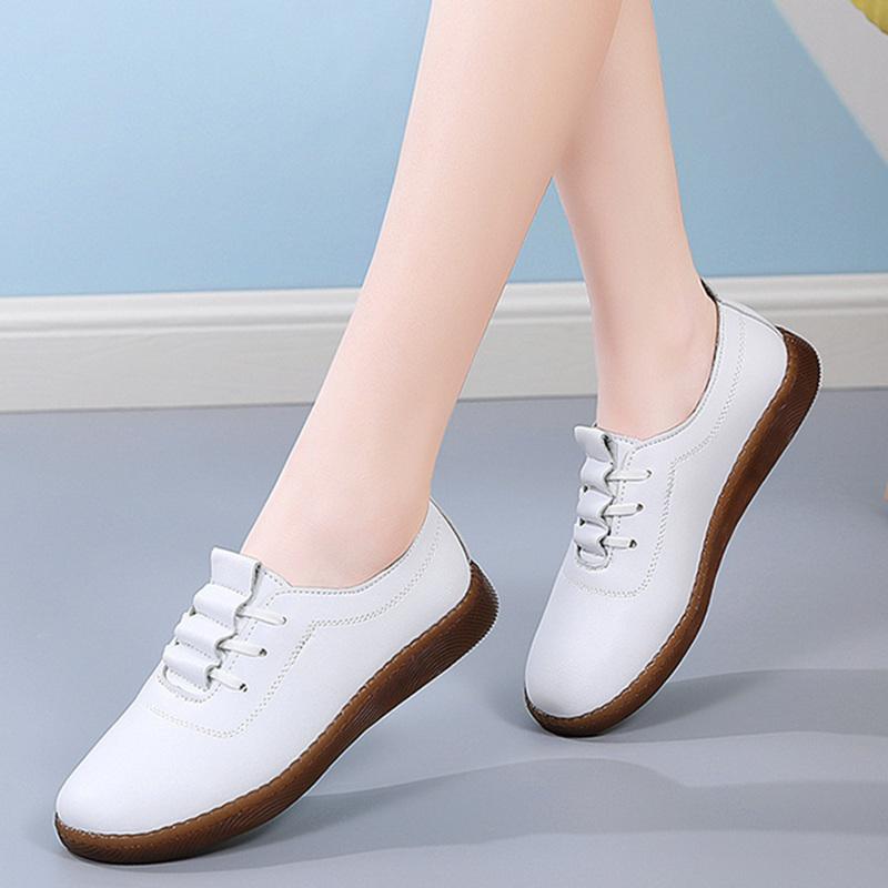 

Women Ladeis Mother Female Genuine Leather Flats Loafers White Shoes Soft Non Slip Vulcanized Shoes Size 35-41 41 білий