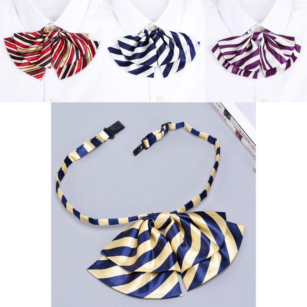 Business Attire Double Layer Bow Tie For Women With Polyester Material And Button Fastening